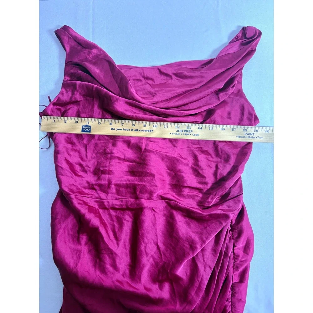 Abercrombie & fitch Satin Cowl Neck Ruched Maxi Dress Magenta Pink Formal XL new